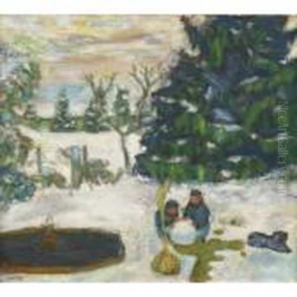 Boule De Neige, Enfants Et Chien Dans Le Jardin Dugrand-lemps - view 1