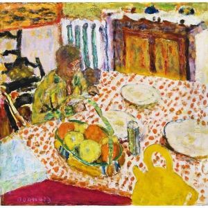 Marthe Et Son Chien Assise Devant Une Table