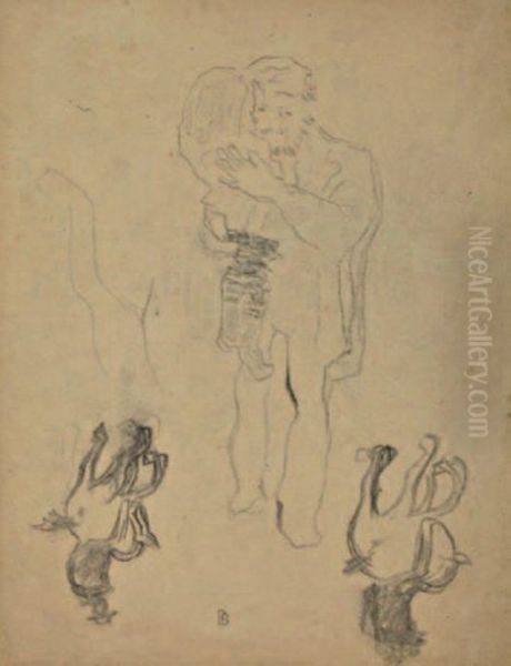 Homme Et Enfant, Esquisse De Cavaliers. - view 1