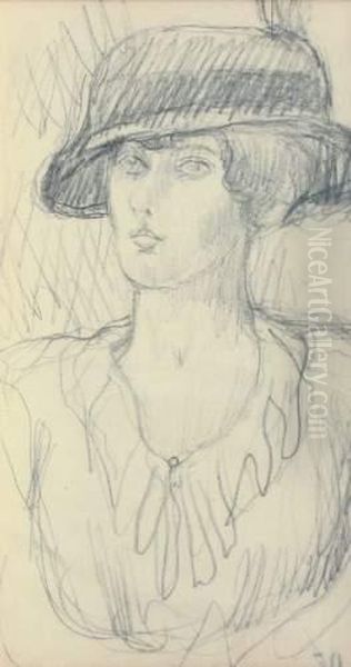 Jeune Femme En Buste Au Chapeau - view 1