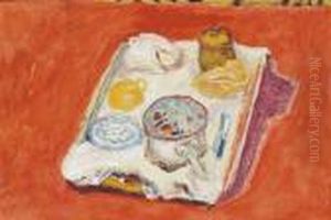 Nature Morte Au Fond Rouge by Pierre Bonnard