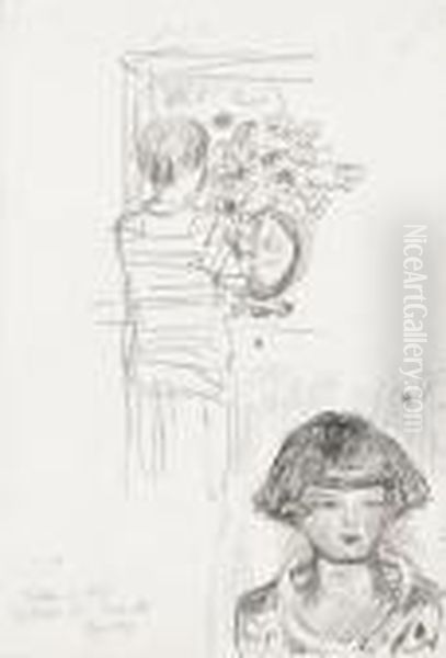 Portrait D'une Jeune Fille / Garcon Et Les Fleurs. - view 1