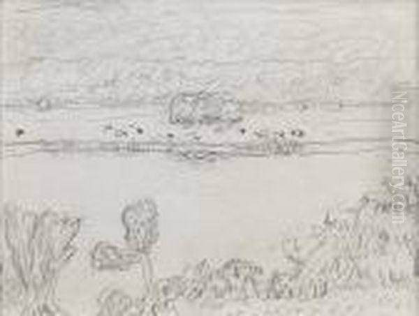 Paysage, Riviere Et Paturage Circa 1928 - view 1