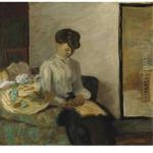 Jeune Femme Lisant, Chapeau, Fleurs by Pierre Bonnard