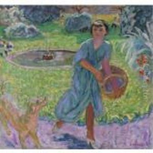 Jeune Fille Jouant Avec Un Chien (vivette Terrasse) by Pierre Bonnard