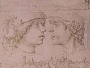 Portraits of Two Youths a Dwarf and a Townscape by Hans Holbein the Younger