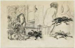 Double Croquis : A Gauche Nu Dans Un Interieur, A Droite Deux Croquis De Nu. by Pierre Bonnard