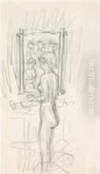 Femme A Sa Toilette Devant Un Miroir - view 1