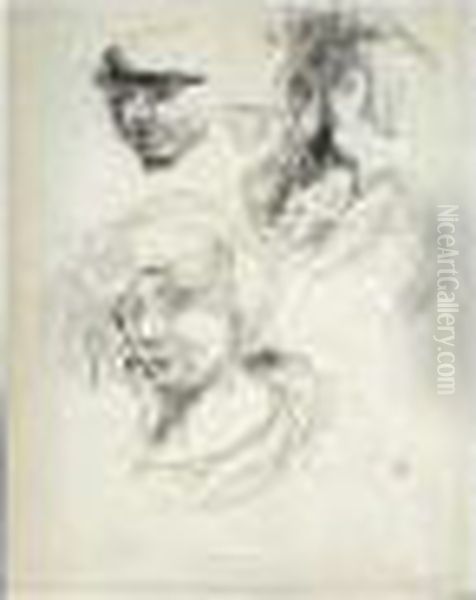 Tete De Marthe, Reprise Du
Visage, Et Croquis Sans Ombrelle Des Tetes Presumees De Misia Natanson
Et Serge Draghilev - view 1