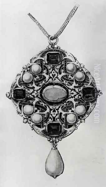 Design for a pendant set with a ruby sapphires and pearls - view 1