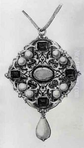 Design for a pendant set with a ruby sapphires and pearls by Hans Holbein the Younger