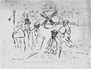 L'artistes Roussel, Vuillard,
Toulouse-lautrec, Denis Et Bonnard Dans Le Place Blanche Au Fond Du
Moulin Rouge by Pierre Bonnard