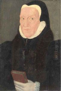 Portrait of a lady, quarter-length, in a black coat with a white ruff, holding a book by Hans Holbein the Younger