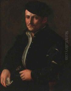 Portrait of a man, seated small-half-length, in a black coat and cap by Hans Holbein the Younger
