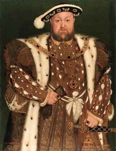 Portrait of King Henry VIII (1491-1547), three-quarter-length, in an ermine-lined brocaded cloak by Hans Holbein the Younger