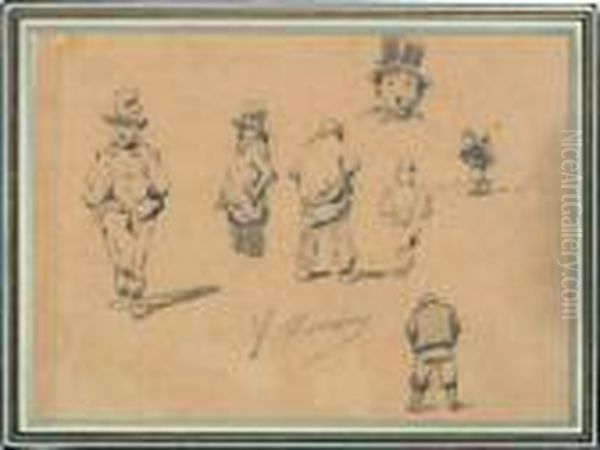 Deux Feuilles D'etudes De Personnages Sur Le Meme Montage - view 1