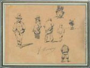 Deux Feuilles D'etudes De Personnages Sur Le Meme Montage by Francois Bonvin