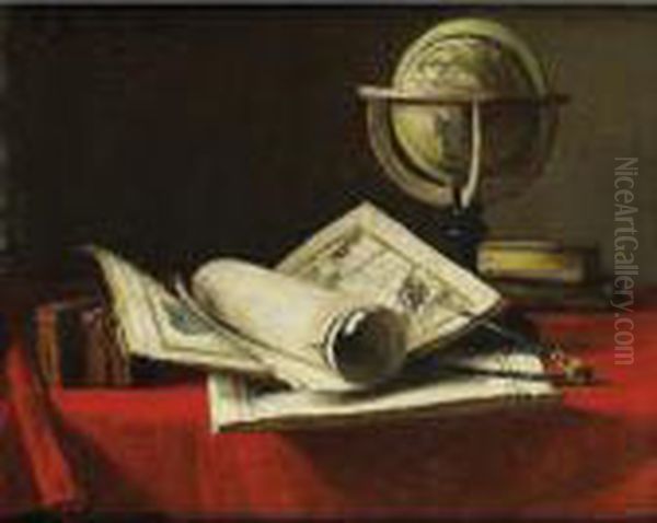 Nature Morte Aux Cartes Et A La 
Mappemonde [ ; Still Life With Cards And A Globe ; Signed And Dated 
Upper Left F Bonvin 1880] - view 1