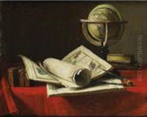 Nature Morte Aux Cartes Et A La 
Mappemonde [ ; Still Life With Cards And A Globe ; Signed And Dated 
Upper Left F Bonvin 1880] by Francois Bonvin