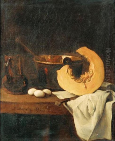 Nature Morte Au Potiron Et Aux 
Oeufs [ ; Still Life With Pumpkin And Eggs ; Oil On Canvas ; Signed And 
Dated F Bonvin 1854] - view 1