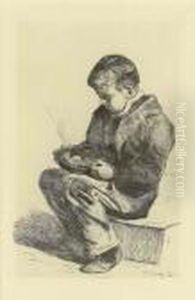 Le Petit Mangeur De Soupe; And A Paris Street Scene by Francois Bonvin