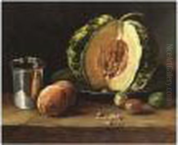 A Still Life With A Melon And Other Fruit On A Table - view 1