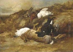 Dead game in a landscape by James Hardy Jnr