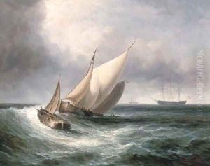 Dutch barges in choppy waters by James Hardy Jnr