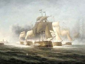 A Naval engagement off the Dutch coast by James Hardy Jnr