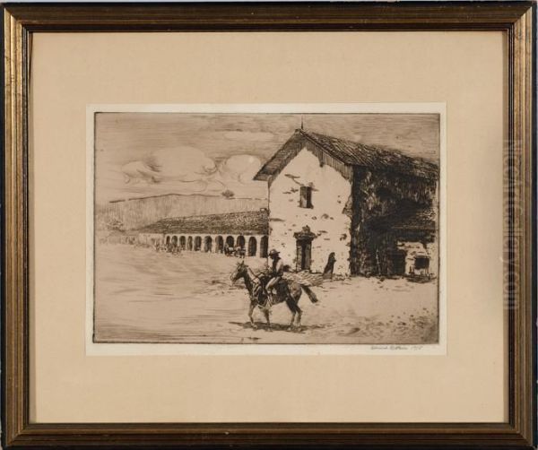 Cowboy In Front Of San Luis Obispo Mission - view 1