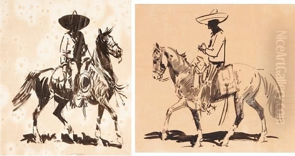 Studies Of Vaqueros On Horseback - view 1