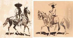 Studies Of Vaqueros On Horseback