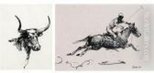 Texas Long Horn; Burro Laden With Firewood;slain Deer, 1999; Prairie Dog; Polo Rider (5) by John Edward Borein