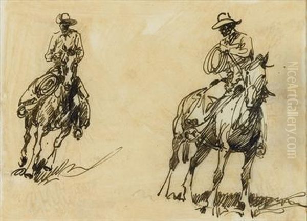 Two Cowboys On Horseback - view 1