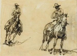 Two Cowboys On Horseback by John Edward Borein