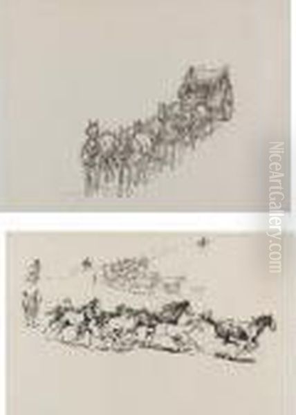 Round-up And Stagecoach: Two Drawings - view 1