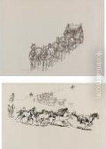 Round-up And Stagecoach: Two Drawings by John Edward Borein