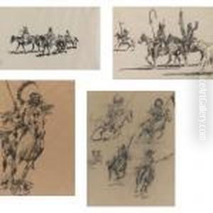Studies Of Indian Riders And Horses: Four Drawings