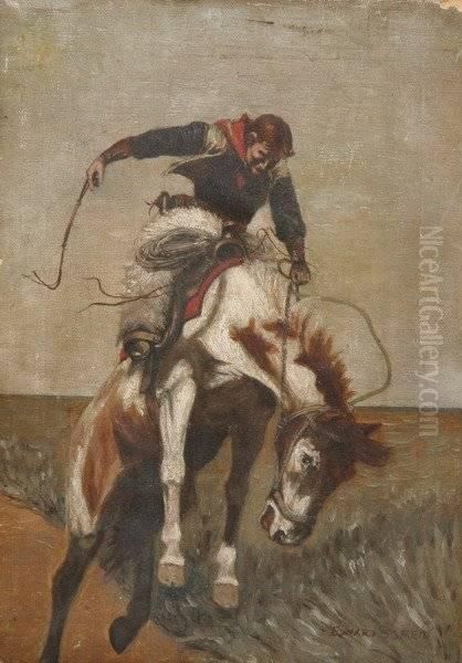 Cowboy With Lasso On Horse,
Signed Lower Right - view 1