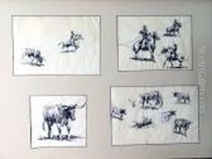Studies Of Cowboys And Steers (a Group Of Four) by John Edward Borein