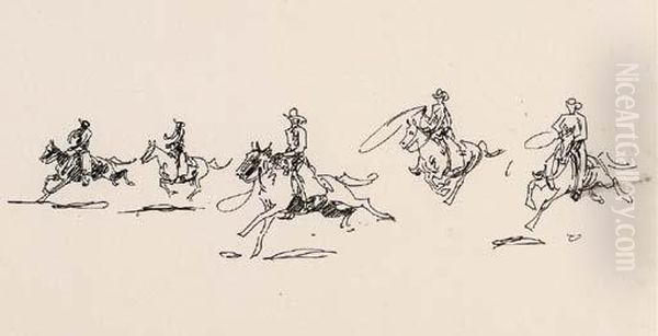 Five Riders Moving Left; Five Longhorns Moving Left: Two Works - view 1