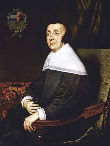 Portrait of a lady of the Sas family, aged seventy-three, seated, three-quarter-length, in a black dress and cap, at a draped table - view 1