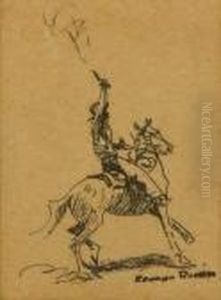 Cowboy On Horseback Firing A
Pistol S L/r: Edward Borein India Ink On/p Under Glass Sight: 3x2 by John Edward Borein