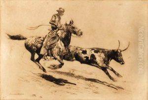 Cowboy Chasing A Longhorn Steer
Signed 'edward Borein' (lower Right) by John Edward Borein