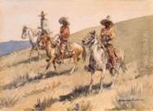 Three Vacarros On Horseback by John Edward Borein