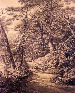 a Man Seated On A Fallen Branch On A Woodland Path by Thomas Hearne