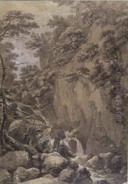 Sir George Beaumont and Joseph Farington painting a waterfall - view 1