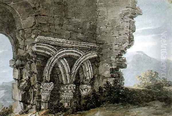 Saxon capitals in the walls of the church of the Hospice of St James Dunwich Suffolk - view 1