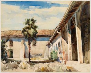 Mission At Santa Ynez, California. by Carl Oscar Borg