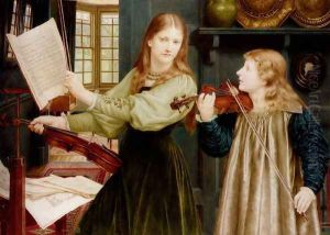 The Duet, Portrait Of Alexandra, Daughter Of Rev. G. Kitchin And Winifrid, Daughter Of The Painter by Henry Holiday